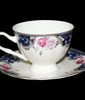 Набор для чая "Розы", 6 чашек, 6 блюдец ; цвет: белый, с сине- розовым рисунком J11-193WS-12T