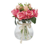 Декор.цветы Розы тём.розовые в стекл вазе