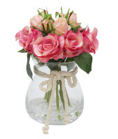 Декор.цветы Розы тём.розовые в стекл вазе