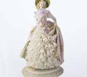Статуэтка "Дама с веером" платье с рюшами, Porcellane Principe