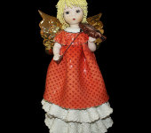 Статуэтка "Ангел со скрипкой", в красном платье с жёлтыми волосами, Zampiva