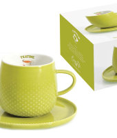 Чашка с блюдцем светло-зелёная Капли дождя