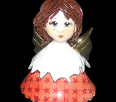 Статуэтка-колокольчик "Ангел", в красном платье с тёмными волосами, Zampiva