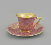 Кофейная пара, K341, Виндзор (Windzor), Золотые цветы, розовая, Leander