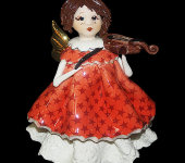 Статуэтка "Маленький ангел со скрипкой", в красном платье с тёмными волосами, Zampiva