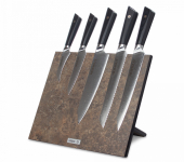 HC/ENERGY-0415-SET Набор кухонных ножей, на магнитной подставке Vintage Brown, дамасская сталь VG10 (67 слоев), рукоять-G10, Triangle Damascus