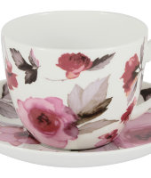 Чашка с блюдцем большая Пионы в цветной упаковке