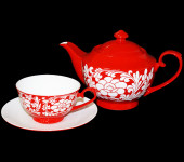Набор для чая "Пионы", из 13 предметов, цвет: красный 09-PS14-13RED