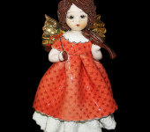 Статуэтка "Ангел со скрипкой", в красном платье, с тёмными волосами, Zampiva
