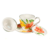 Чашка с блюдцем с керамическим ситечком и крышкой "Магнолия оранжевая", Nuova cer S.N.C.