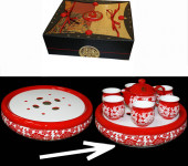 Набор для чайной церемонии "Цветы" - 9 предметов, цвет декора: красный с белым, упа GS2-001/09-PS011