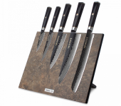 HC/HEXA-0415-SET Набор кухонных ножей на магнитной подставке Vintage Brown, дамасская сталь VG10 (67 слоев), рукоять дерево, Black Damascus
