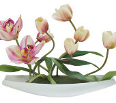 Декоративные цветы Тюльпаны св. с орхидеями на керамической подставке