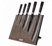 HC/HEXA-0415-SET-2 Набор кухонных ножей на магнитной подставке Vintage Brown, дамасская сталь VG10 (67 слоев), рукоять дерево, Black Damascus