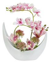 Декоративные цветы Орхидея розовая в керамической вазе