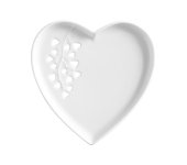 Тарелка (сердце) малая, белая Листья в подарочной упаковке