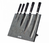 HC/HEXA-0416-SET Набор кухонных ножей на магнитной подставке Vintage Grey, дамасская сталь VG10 (67 слоев), рукоять дерево, Black Damascus