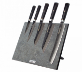 HC/HEXA-0416-SET-2 Набор кухонных ножей на магнитной подставке Vintage Grey, дамасская сталь VG10 (67 слоев), рукоять дерево, Black Damascus