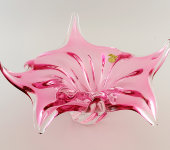 Конфетница "Орхидея" рубин, гутинское стекло, Egermann