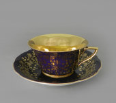 Чайная пара 100 мл Виндзор (Windzor), D341, Золотые цветы, фиолет, Leander