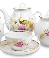 Чайный сервиз 15/6 "Белый лебедь - Жар-птица", Дулёвский фарфор