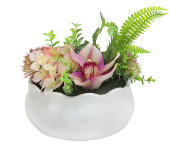 Декоративные цветы Гортензия розовая и орхидея в керам вазе