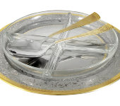 Хрустальная менажница на металлическом подносе с ложкой и вилкой "Dubai Gold", Giorinox                  