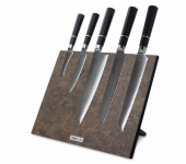 HC/OCTA-0415-SET Набор кухонных ножей на магнитной подставке Vintage Brown, дамасская сталь VG10 (67 слоев), рукоять черное дерево, Octa Damascus