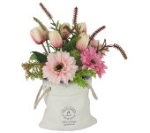 Декоративные цветы Герберы розовые и тюльпаны в керам.вазе