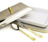 Блюдо для горячего с крышкой на подносе с ложкой и вилкой "Dubai Gold/Silver", Giorinox           